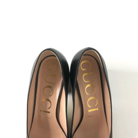 Gucci Baby Horsebit Black Leather Platform Heeled Pumps 37 - Picture 5 of 10